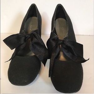 Ann Marino Black Heels Bow Tie Mary Jane Round Toe